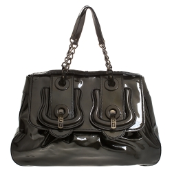 Pre Owned Fendi Metallic Bronze Patent Leather B Bis Shoulder Bag