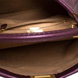 Pre Owned Fendi Purple Selleria Leather Large Peekaboo Top Handle Bag
