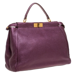 Pre Owned Fendi Purple Selleria Leather Large Peekaboo Top Handle Bag