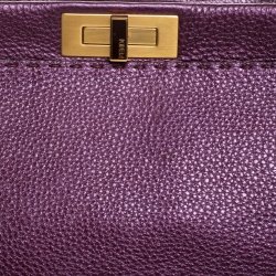 Pre Owned Fendi Purple Selleria Leather Large Peekaboo Top Handle Bag