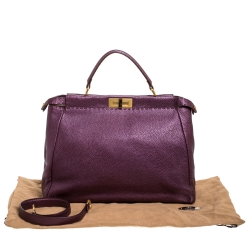 Pre Owned Fendi Purple Selleria Leather Large Peekaboo Top Handle Bag