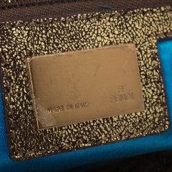 Pre Owned Fendi Gold Zucchino Canvas and Leather Mama Baguette Shoulder Bag