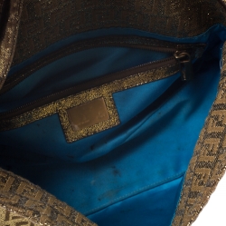 Pre Owned Fendi Gold Zucchino Canvas and Leather Mama Baguette Shoulder Bag