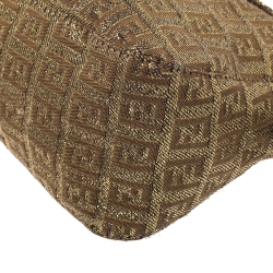 Pre Owned Fendi Gold Zucchino Canvas and Leather Mama Baguette Shoulder Bag