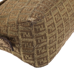 Pre Owned Fendi Gold Zucchino Canvas and Leather Mama Baguette Shoulder Bag
