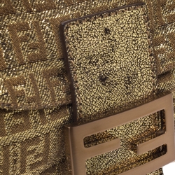 Pre Owned Fendi Gold Zucchino Canvas and Leather Mama Baguette Shoulder Bag