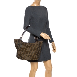 Pre Owned Fendi Tobacco Zucca Canvas Chef Shopper Tote
