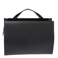 Pre Owned Fendi Grey Textured Leather Small Demi Jour Top Handle Bag