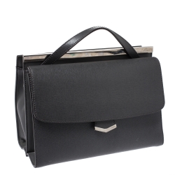 Pre Owned Fendi Grey Textured Leather Small Demi Jour Top Handle Bag