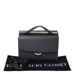 Pre Owned Fendi Grey Textured Leather Small Demi Jour Top Handle Bag