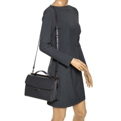 Pre Owned Fendi Grey Textured Leather Small Demi Jour Top Handle Bag