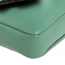 Fendi Green Leather and Fur Trim Micro Buggie Baguette Shoulder Bag