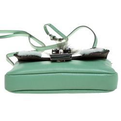 Fendi Green Leather and Fur Trim Micro Buggie Baguette Shoulder Bag