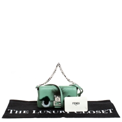 Fendi Green Leather and Fur Trim Micro Buggie Baguette Shoulder Bag
