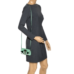 Fendi Green Leather and Fur Trim Micro Buggie Baguette Shoulder Bag