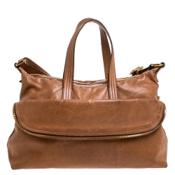 Pre Owned Fendi Brown Leather Zip It Satchel