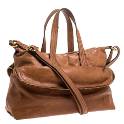 Pre Owned Fendi Brown Leather Zip It Satchel