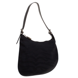 Pre Owned Fendi Black Asymmetrical Canvas Mini Saddle Bag