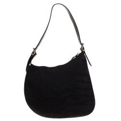 Pre Owned Fendi Black Asymmetrical Canvas Mini Saddle Bag