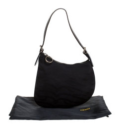 Pre Owned Fendi Black Asymmetrical Canvas Mini Saddle Bag