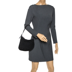 Pre Owned Fendi Black Asymmetrical Canvas Mini Saddle Bag