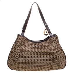 Pre Owned Fendi Beige/Brown Zucchino Canvas and Leather Shoulder Bag