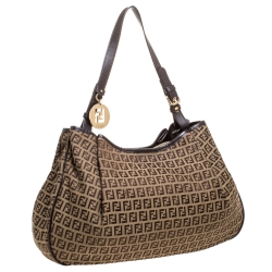 Pre Owned Fendi Beige/Brown Zucchino Canvas and Leather Shoulder Bag