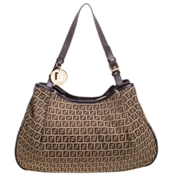 Pre Owned Fendi Beige/Brown Zucchino Canvas and Leather Shoulder Bag