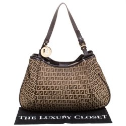 Pre Owned Fendi Beige/Brown Zucchino Canvas and Leather Shoulder Bag