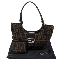 Pre Owned Fendi Tobacco Zucca Canvas and Leather Half Moon Bag