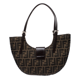 Pre Owned Fendi Tobacco Zucca Canvas and Leather Half Moon Bag