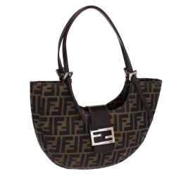 Pre Owned Fendi Tobacco Zucca Canvas and Leather Half Moon Bag