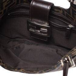 Pre Owned Fendi Tobacco Zucca Canvas and Leather Half Moon Bag