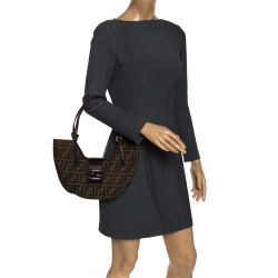 Pre Owned Fendi Tobacco Zucca Canvas and Leather Half Moon Bag