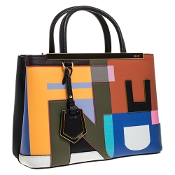 Pre Owned Fendi Multicolor Leather Mini Abstract 2Jours Tote