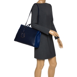 Pre Owned Fendi Blue Leather Medium 2Jours Elite Tote