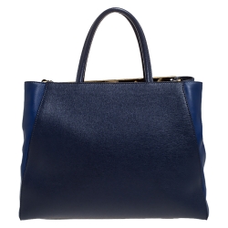 Pre Owned Fendi Blue Leather Medium 2Jours Elite Tote