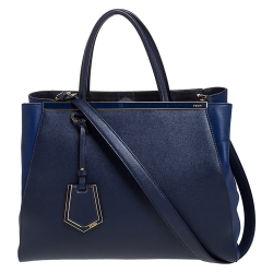 Pre Owned Fendi Blue Leather Medium 2Jours Elite Tote