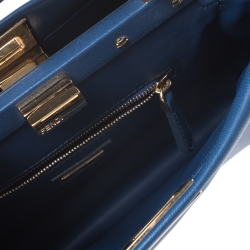 Pre Owned Fendi Blue Leather Mini Peekaboo Top Handle Bag