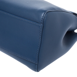 Pre Owned Fendi Blue Leather Mini Peekaboo Top Handle Bag