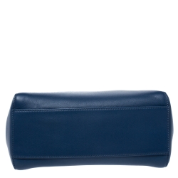 Pre Owned Fendi Blue Leather Mini Peekaboo Top Handle Bag