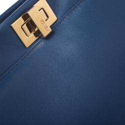 Pre Owned Fendi Blue Leather Mini Peekaboo Top Handle Bag