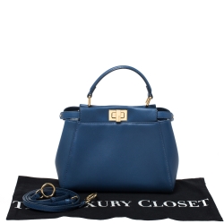 Pre Owned Fendi Blue Leather Mini Peekaboo Top Handle Bag