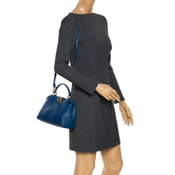 Pre Owned Fendi Blue Leather Mini Peekaboo Top Handle Bag