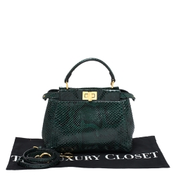 Pre Owned Fendi Green Python Mini Peekaboo Top Handle Bag