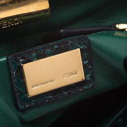 Pre Owned Fendi Green Python Mini Peekaboo Top Handle Bag