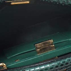 Pre Owned Fendi Green Python Mini Peekaboo Top Handle Bag