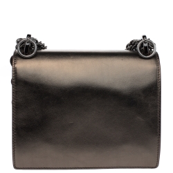 Pre Owned Fendi Metallic Leather Studded Mini Kan I Chain Shoulder Bag
