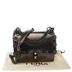 Pre Owned Fendi Metallic Leather Studded Mini Kan I Chain Shoulder Bag