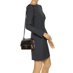 Pre Owned Fendi Metallic Leather Studded Mini Kan I Chain Shoulder Bag